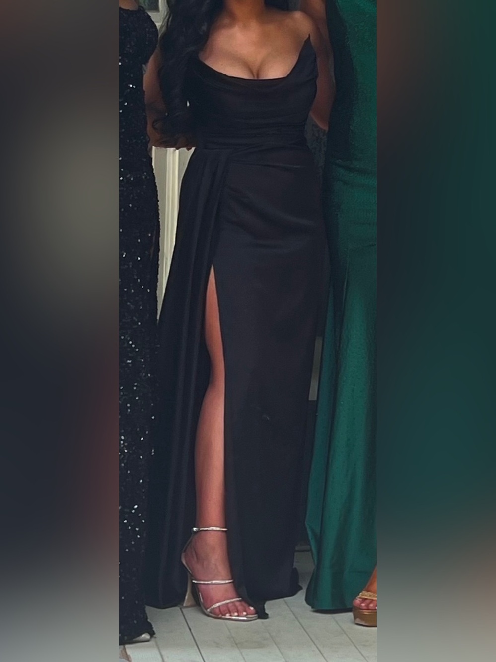 Alfa Beta Draped Satin Slit Evening Dress